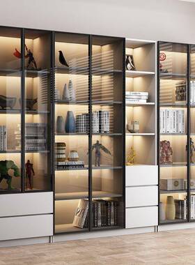 木RCY书柜门带玻璃书架现代简约置物轻架落地组合储实物展示柜奢