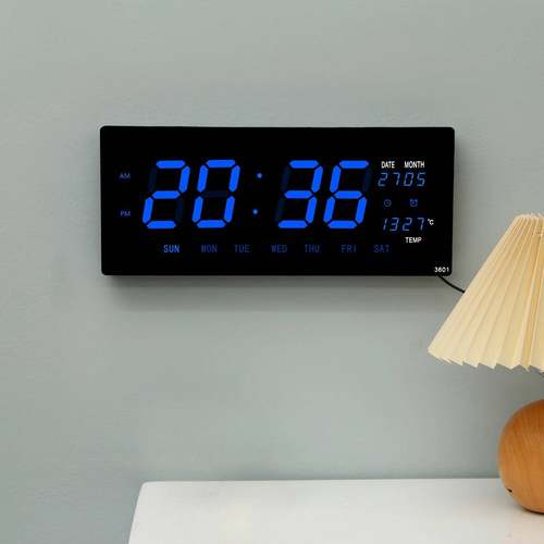 LE3601D数码电子钟多功能客显厅万年音数历挂钟静LED字示墙贴钟