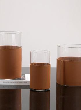 简约现代橘形YUT色厅套皮玻璃圆花器样板房客桌面家居米兰时尚装