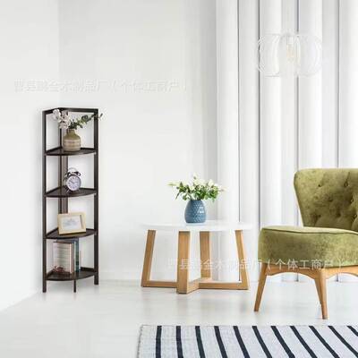 现代简约家用木置质物架多物层25309实展木摆件示架客厅可折叠木