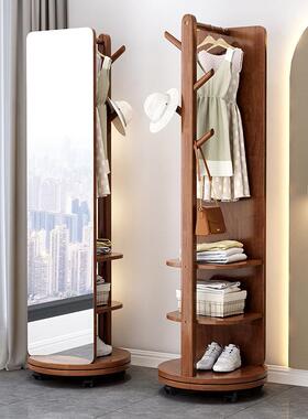 全身镜落ZVT带地镜家用穿移衣镜动卧室可旋转实木挂衣架一体试衣