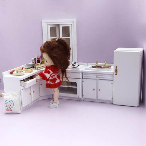 A870-4-W：12娃娃屋家1具厨1房摆件灶台橱冰箱微缩场景模型柜OB1