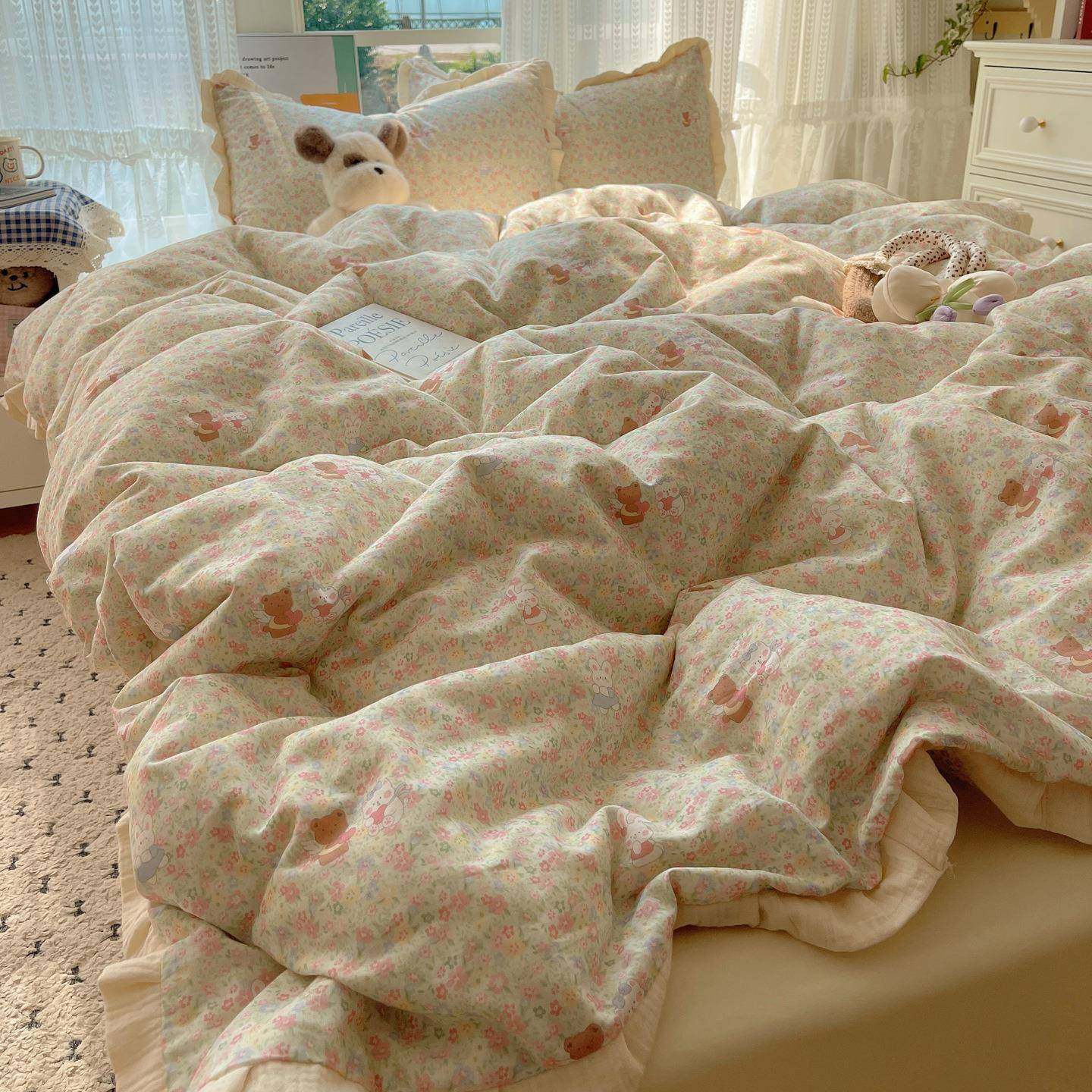 2025新款花边床四件套上法小碎水洗棉panji床单被套式床上花用品