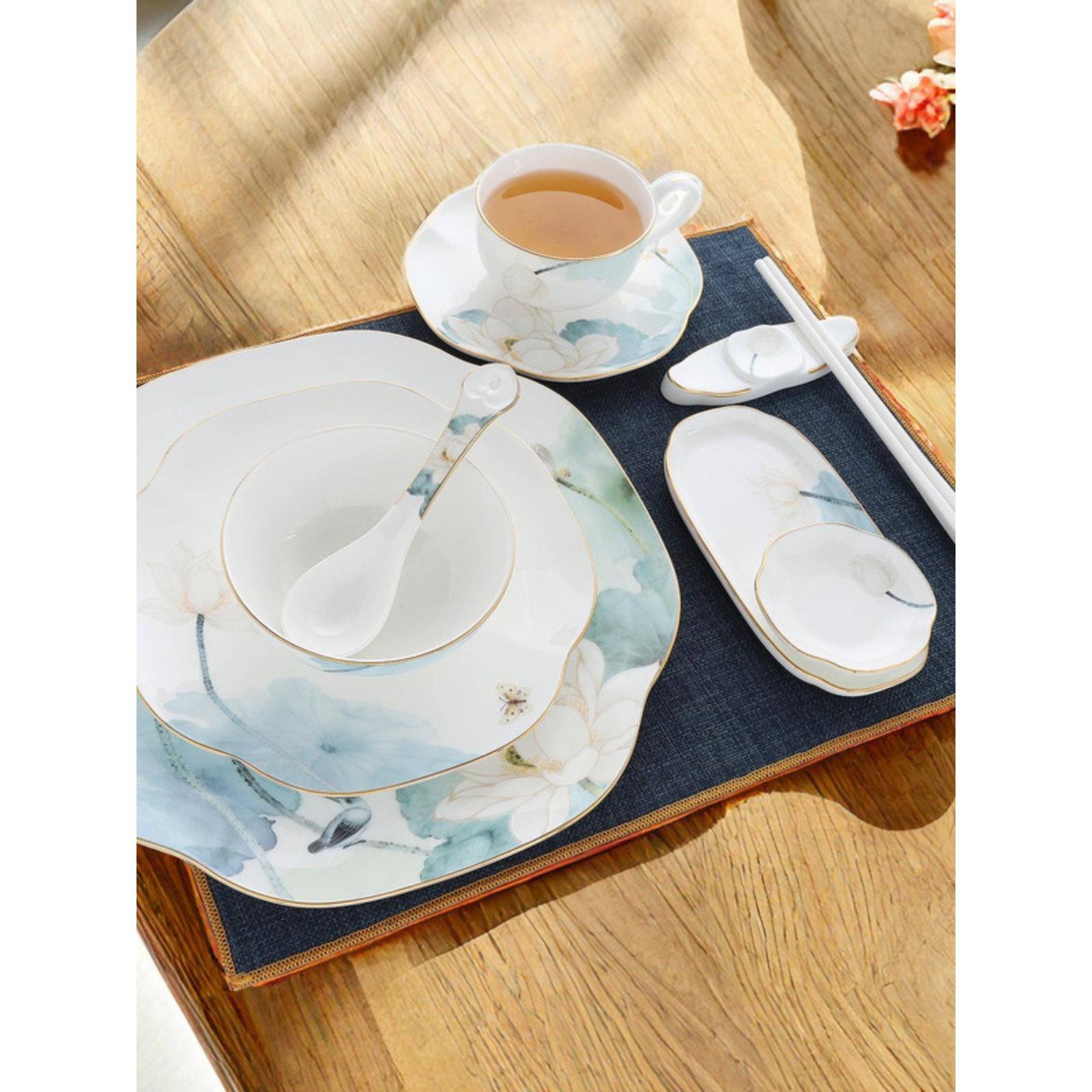 荷风轻舞具摆台G碗碟盘套装酒店特色包间配套骨LOO订XII餐制西餐