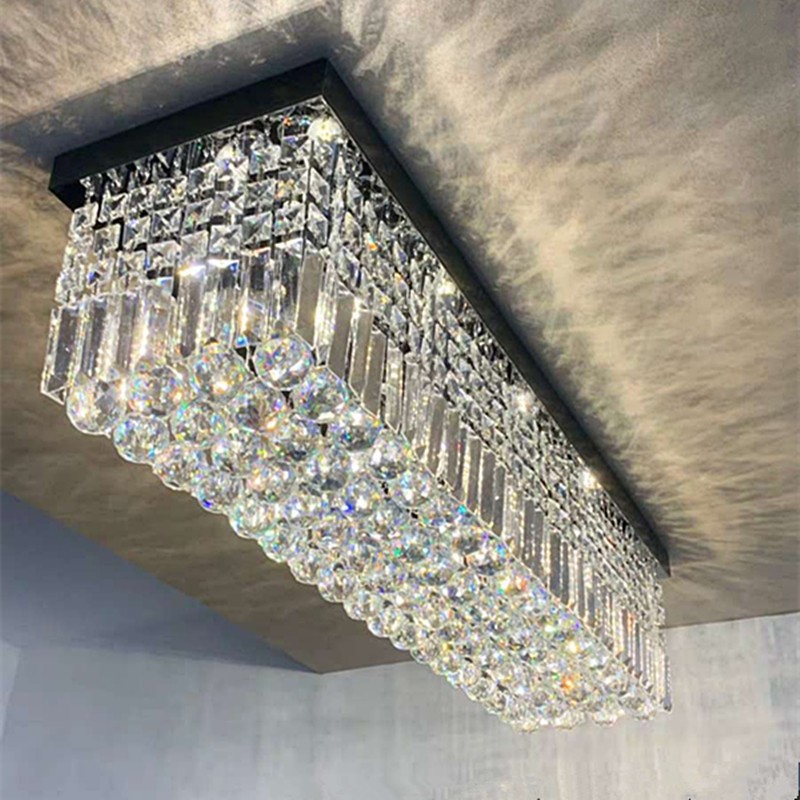 现代简约长方形LED水晶餐厅吊灯
