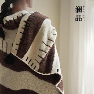 澜品『涟』中披古艺术毛RZZ毯沙办发盖毯梦公室午睡毯半边绒午休