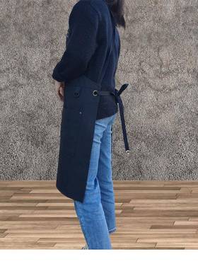 黑色帆布下餐摆开叉厅服12-31务员花店园g艺耐磨防污围裙定制loo