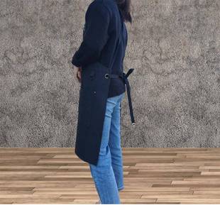 黑色帆布下餐摆开叉厅服12 31务员花店园g艺耐磨防污围裙定制loo
