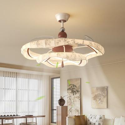 新款558氏美风学扇灯全光谱隐护眼客厅形吊宋扇灯智能语音餐厅电