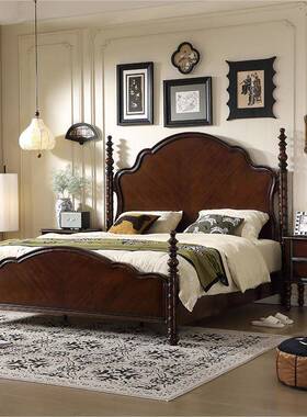 法式古NYK实木床复主卧家代中古风1米8现轻奢用双人大床卧室家具