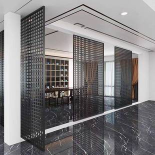现代网wyy25081简约格栅隔断屏风客铁艺十字子金属黑色厅家用入格