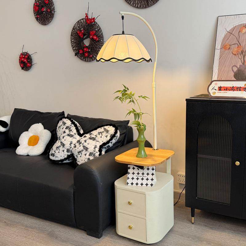 奶油风床头柜一体落地灯942厅沙发客旁边置物几立式台室灯卧氛围