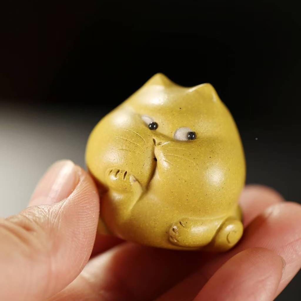 宜兴紫WGG砂茶宠余腮猫精品高端可养托茶年老师作品茶玩茶道小宠
