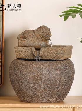 中式喷泉流水摆环BTW件系厅室内招财开业生财循水景观石槽水造客