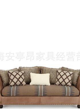 美YAG式实木休闲复古厅发创意铆钉皮板艺多人沙客酒店别墅样房家