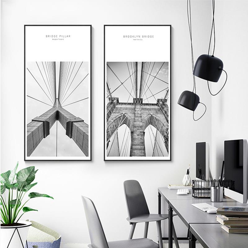 看世界摄大现代简约黑MAT507白工业风玄关装饰筑画走廊壁画建桥影