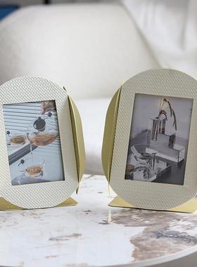 轻奢高端编织皮质相框民宿卧床头书KJB房金柜属皮相架装革饰品室