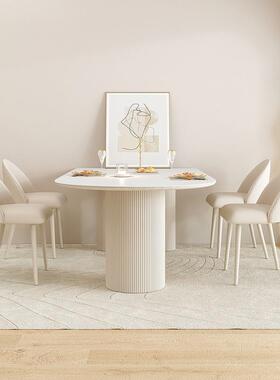 奶油圆风板餐桌椅组合小网户型家用餐桌餐厅民宿红半形用岩112101