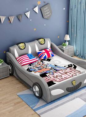 儿童床男孩木床卡通汽女车床跑车床带护栏床A3408101公主单人床儿
