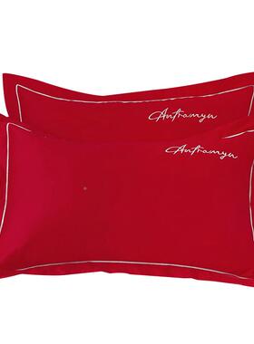 纯棉棉装枕套一对48*7套4cm家用双人枕头结婚庆红色20250502枕全