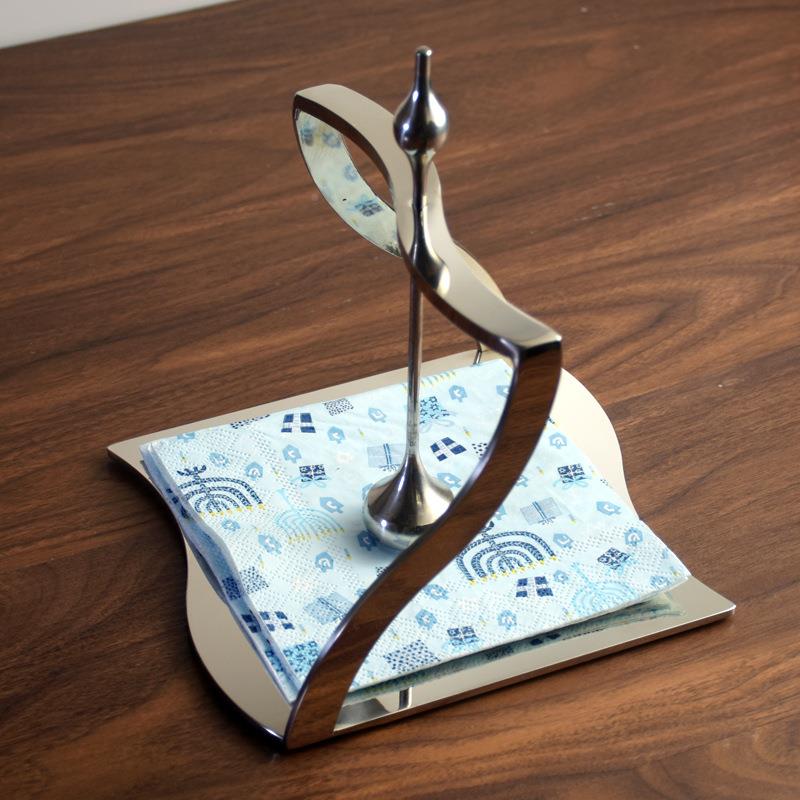 酒店10297商用轻奢创意不锈钢纸巾座座纸方巾压式立餐巾架纸巾架