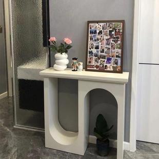 509奶油走 饰玄关柜别墅客台厅法式 廊意式 轻色奢黑双弧玄关极简装