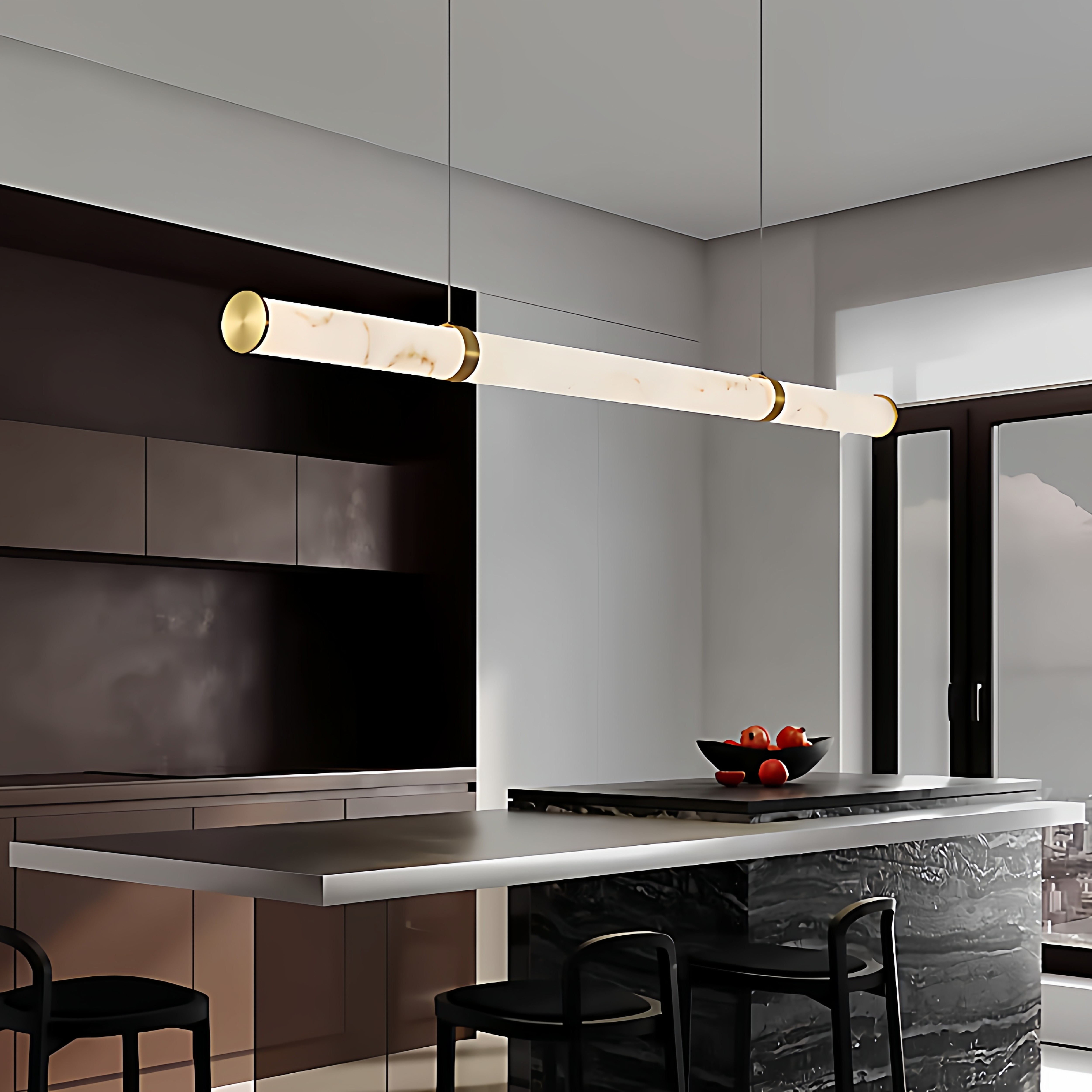 中式仿云石餐厅吊灯 现代轻奢客厅吊灯 餐桌吊灯长条灯具厨房装饰