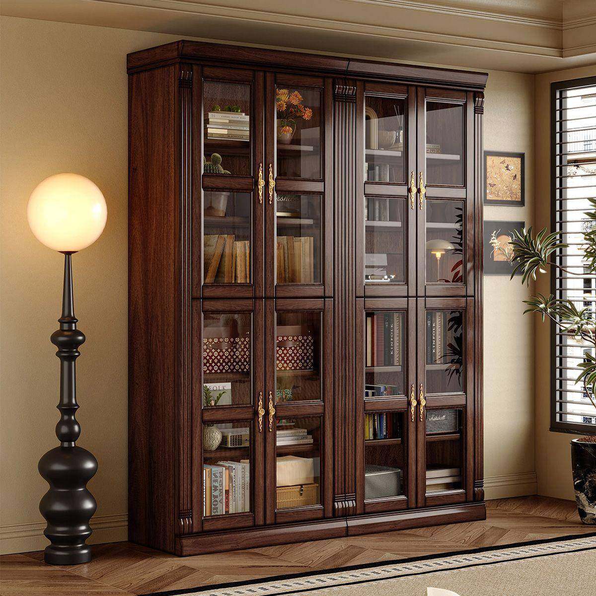 北美黑桃木实木书ESR胡柜客厅靠墙落地柜多能展柜功开放式储物示,住宅家具,书架,淘宝优惠券,粉丝福利购,淘宝优惠卷