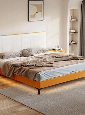 全实小木薄床头床排骨架床架FWE极简家用室中户型卧撞色齐边双床