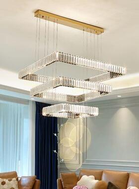 客厅不意锈钢代PEZ吊灯新款创大个性长方形现简约气家用轻奢水晶