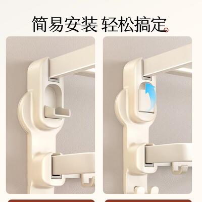 吸挂盘毛巾架浴卫生间免打孔浴巾置物架子太所空铝厕奶油风室F979