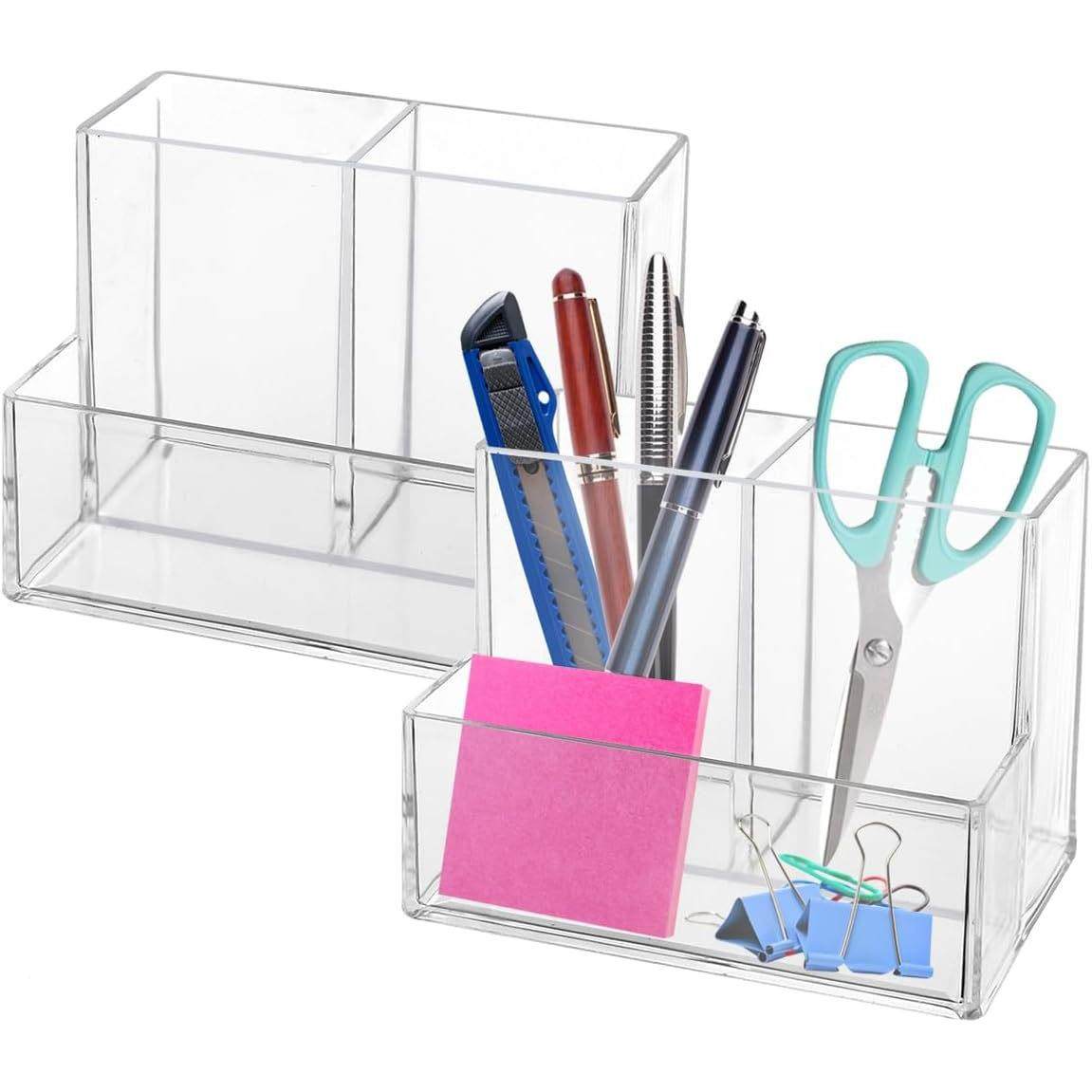 *2件装透明克力化妆刷架,书桌铅和笔架,带便亚签架3个隔层,笔袋,收纳整理,首饰盒,淘宝优惠券,粉丝福利购,淘宝优惠卷
