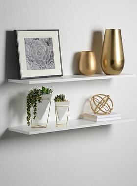 轻奢白色实木一隔板小墙清新挂墙上置字物架电视BUK壁式储物展示