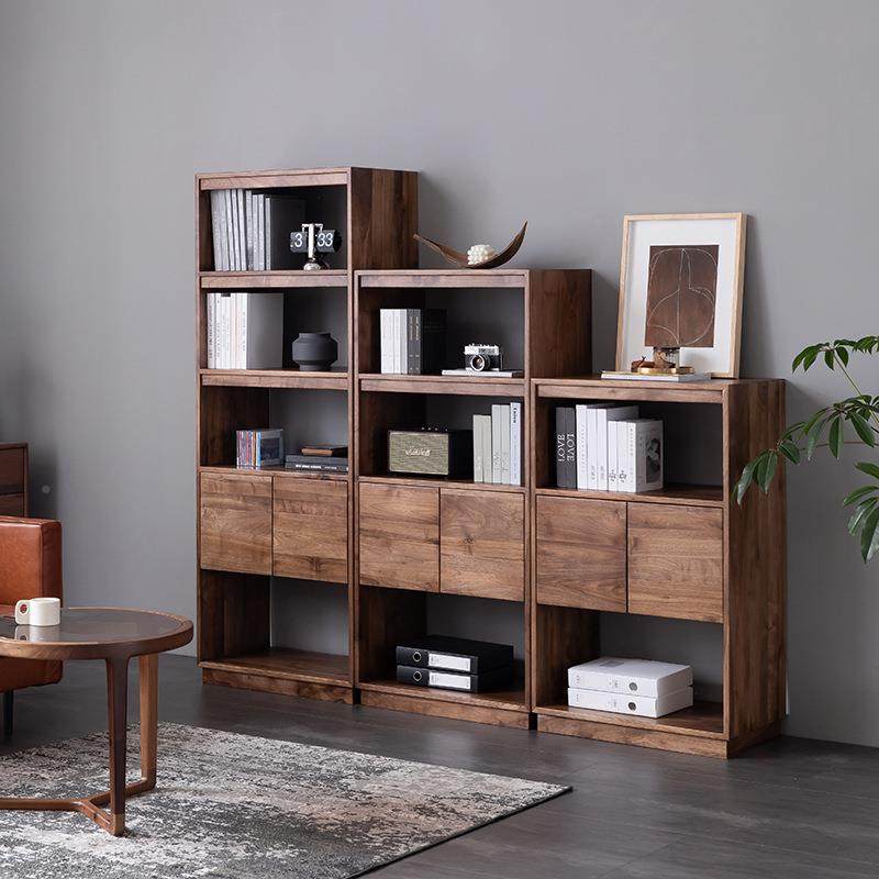 现代木简LUO约黑胡桃全实木书柜带门书房家用置物书架落地置柜架