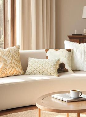 奶油中风复古美021251拉德客厅沙发座椅枕窗卡其色割绒马匹古靠抱