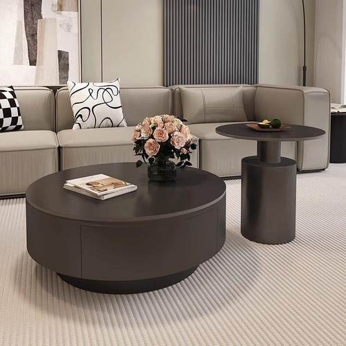 意式奢岩板茶几小客户型黑色厅约现轻代家用简圆AXV形极简组合