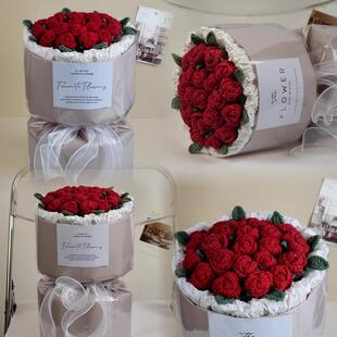 女神节泡玫瑰手工针织毛线花3.5.5束三创师意八节教泡节送老师妈