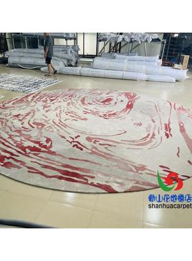 新中式红色水墨画圆形客抽厅几地茶毯餐厅象大厅DDS接待室贵宾室