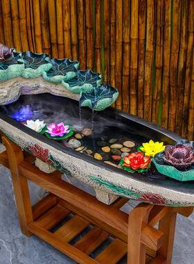 大WJS假落山流水循喷泉摆件客厅风水轮创意型加湿器开业地环水景