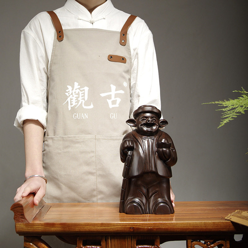 黑檀木雕新中式猪先生桌面摆件