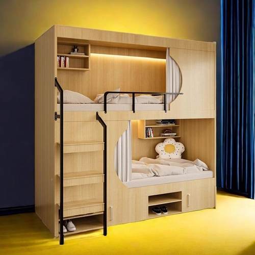 上下不铺人双层床带窗帘童成人互干扰上下OWU床双太空舱儿实木质