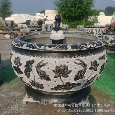青石水缸石鱼槽缸大理石花院盆福字鱼缸别墅庭件景观摆荷花250324