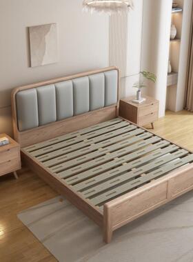 白日蜡木原木风式软包实木床XUC主卧家用双人代床简实木现约卧室