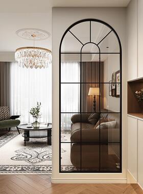 法艺式复古玻璃屏风客厅奶意油风装铁隔断假窗户创拱门玄关IOS遮