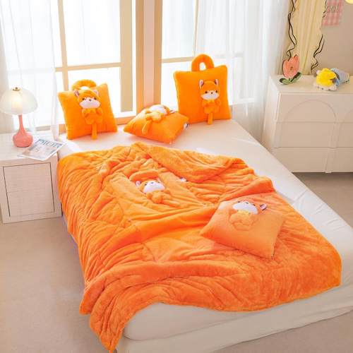 手枕提俏皮狗抱被子两用冬睡季办被公室午毯子枕头OER二合一汽车