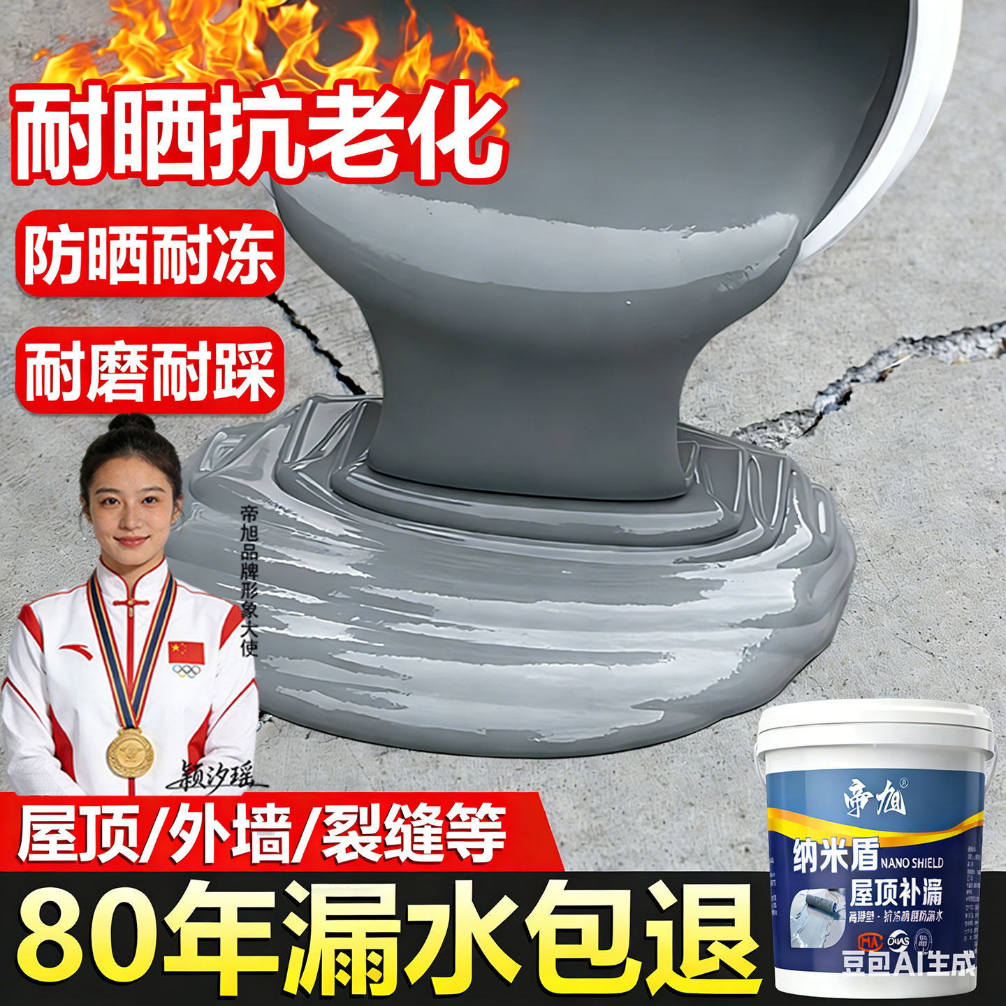 纳米盾屋顶专用防水涂料楼顶补漏材料房顶天沟裂缝渗水外墙防水胶