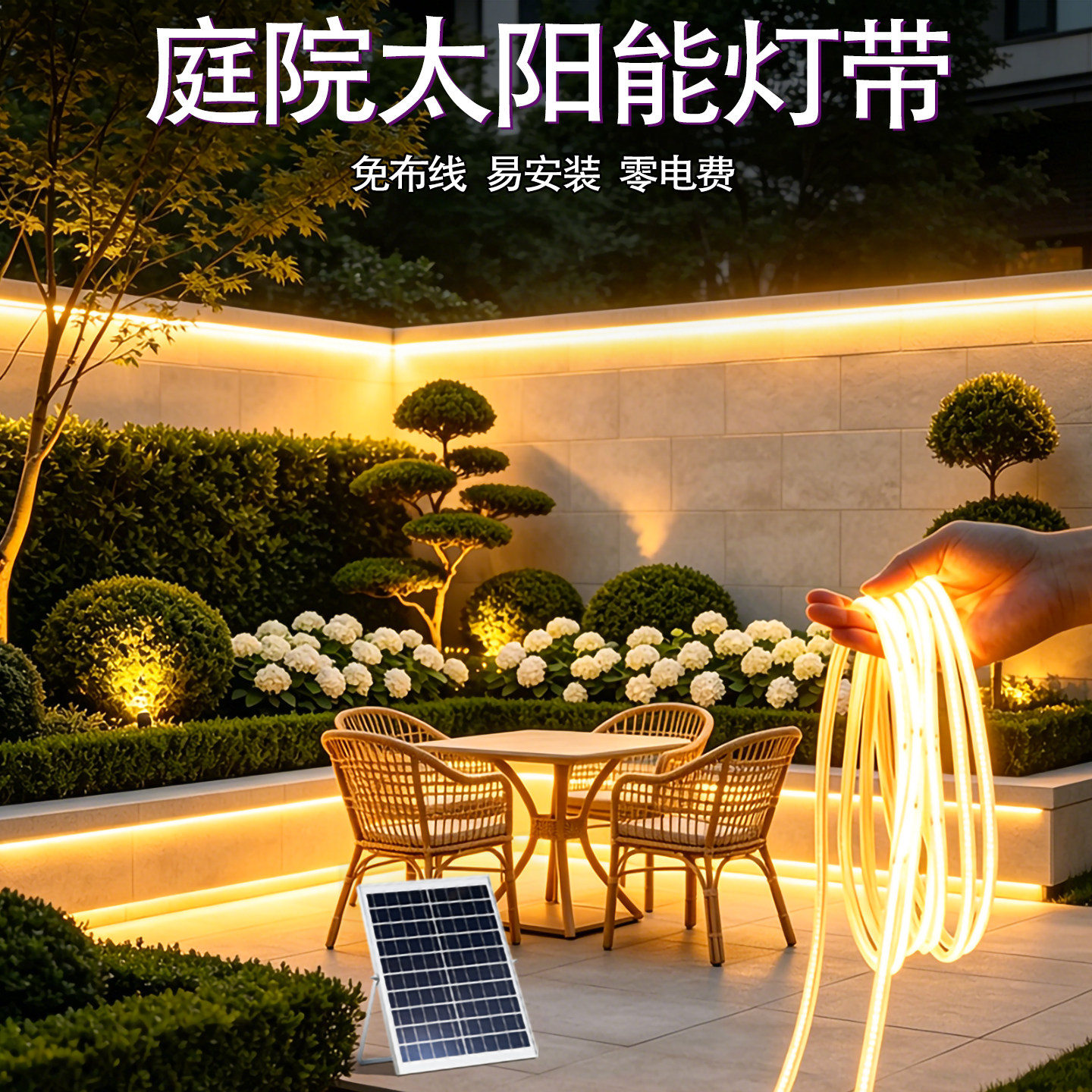 太阳能灯带Cob灯条户外防水超亮高配工程款别墅阳台庭院氛围灯带