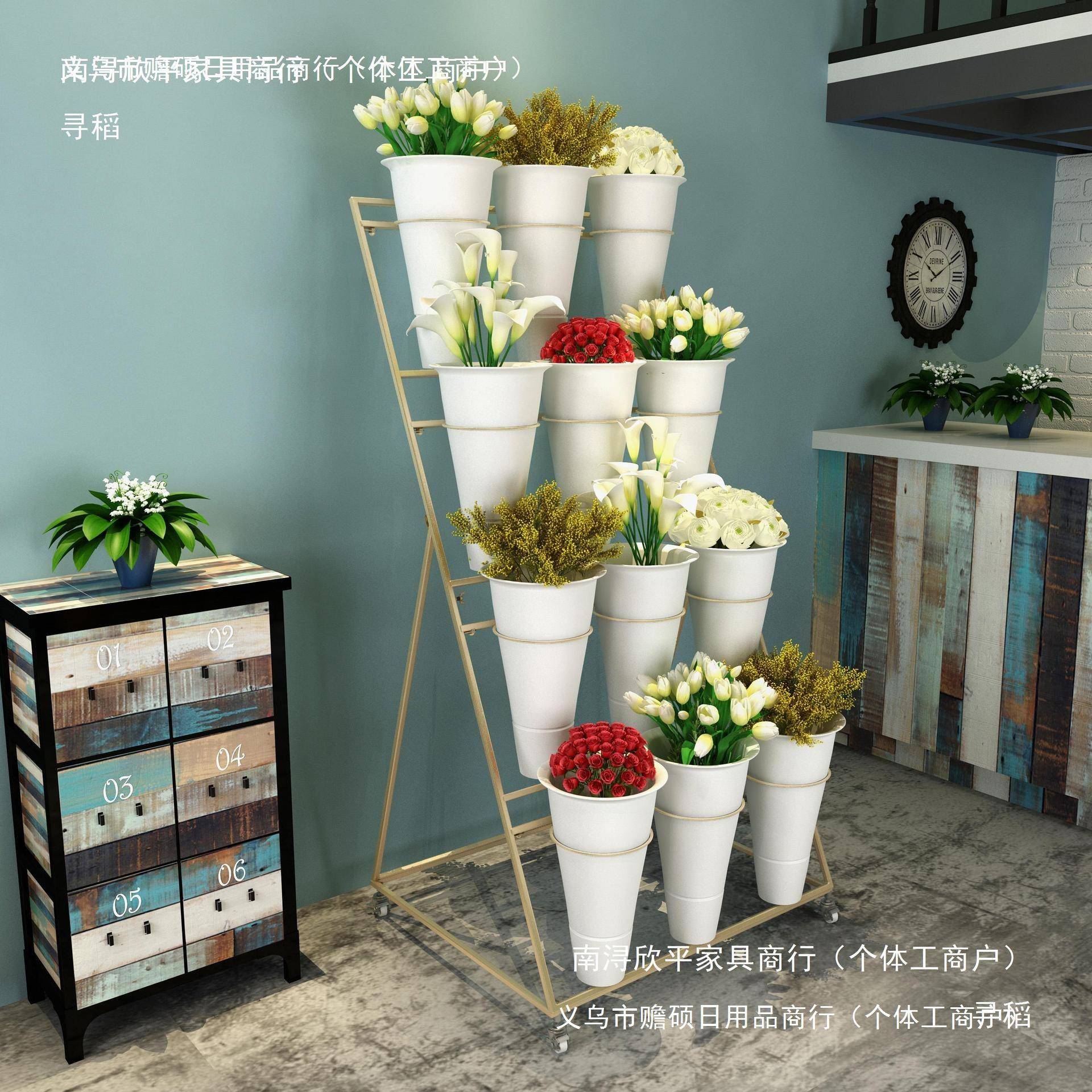 金色大号0-06花店花架可移其铁花艺多层鲜展示架塑料花桶动架子他