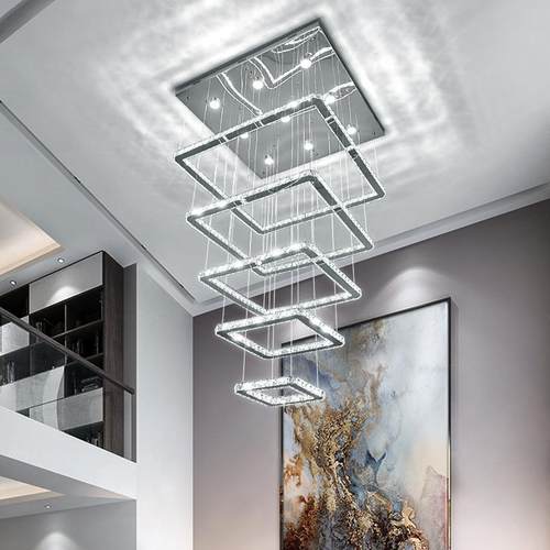 复意式楼客l厅大吊灯现代别墅水晶长吊灯创262方形ed楼梯餐厅灯灯