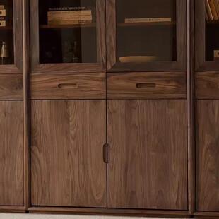 北美黑胡木书柜门全实书橱651樱桃木木整墙组合落地家用玻璃展桃